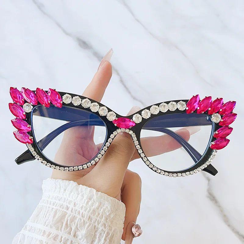 Fashionable Retro Cat Eye Crystal Frames with Anti-Blue Light Protection - Lucid Fantasy 