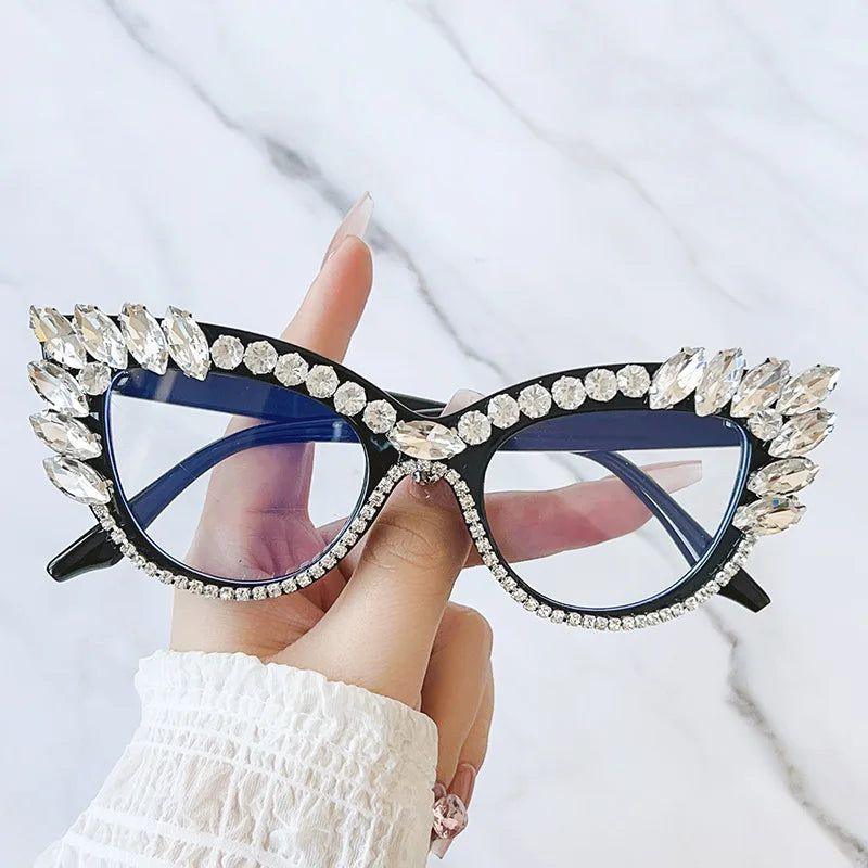 Fashionable Retro Cat Eye Crystal Frames with Anti-Blue Light Protection - Lucid Fantasy 