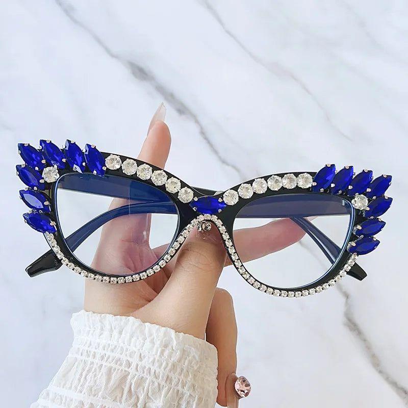 Fashionable Retro Cat Eye Crystal Frames with Anti-Blue Light Protection - Lucid Fantasy 