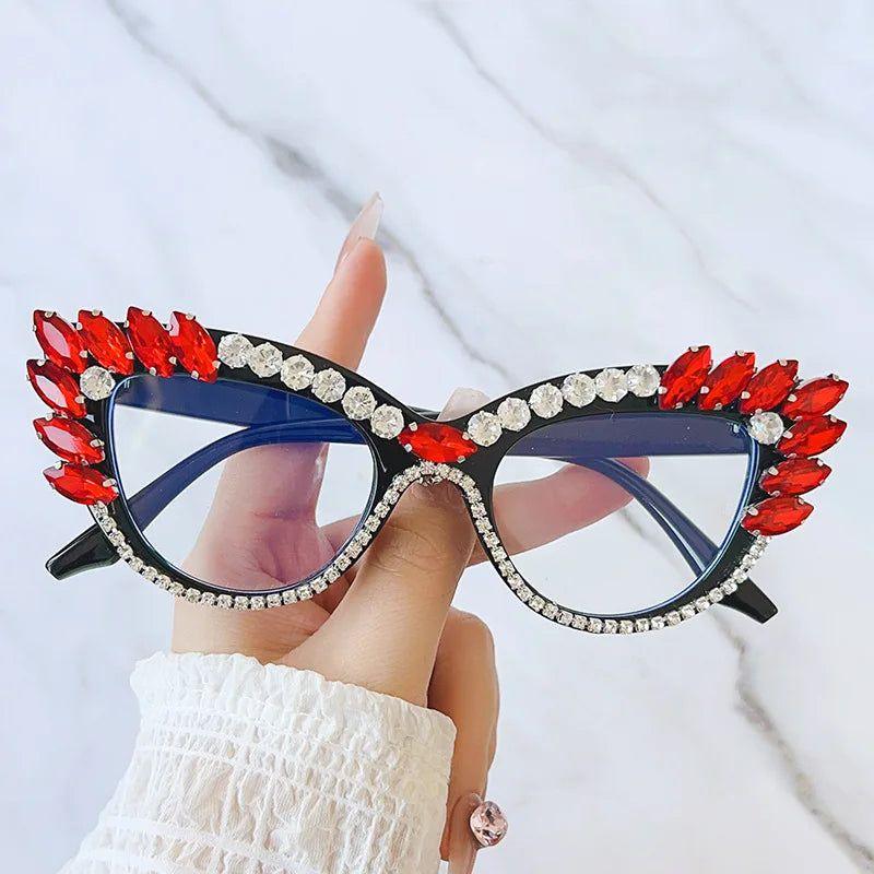 Fashionable Retro Cat Eye Crystal Frames with Anti-Blue Light Protection - Lucid Fantasy 