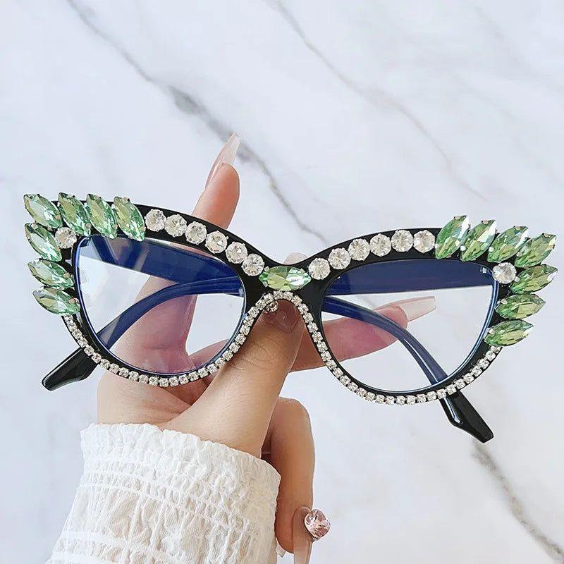 Fashionable Retro Cat Eye Crystal Frames with Anti-Blue Light Protection - Lucid Fantasy 