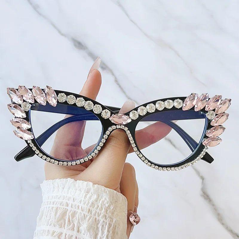 Fashionable Retro Cat Eye Crystal Frames with Anti-Blue Light Protection - Lucid Fantasy 