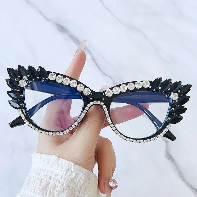 Fashionable Retro Cat Eye Crystal Frames with Anti-Blue Light Protection - Lucid Fantasy 