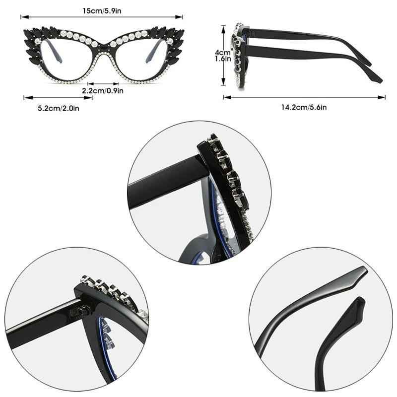 Fashionable Retro Cat Eye Crystal Frames with Anti-Blue Light Protection - Lucid Fantasy 