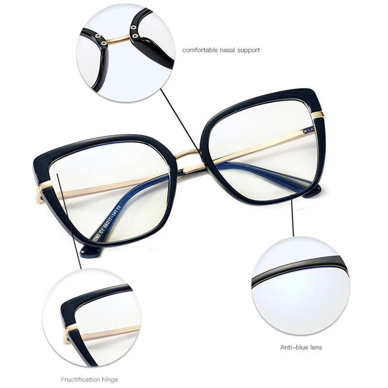 Fashionable Retro Cat Eye Glasses with Anti-Blue Light Protection and TR90 Metal Frames - Lucid Fantasy 