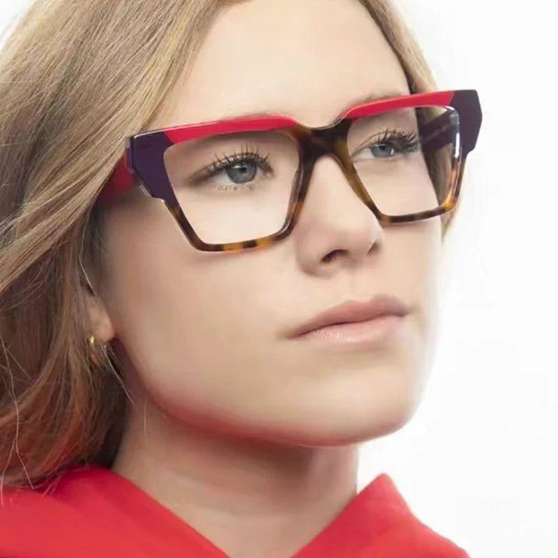 Fashionable Retro Cat Eye Glasses with Colorful Polygon Design and Anti-Blue Light Protection - Lucid Fantasy 