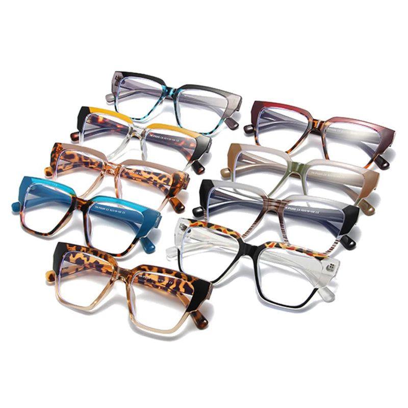 Fashionable Retro Cat Eye Glasses with Colorful Polygon Design and Anti-Blue Light Protection - Lucid Fantasy 