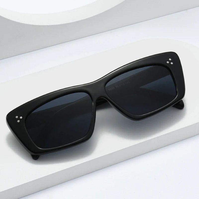 Fashionable Retro Cat Eye Square Lens Sunglasses with Stylish Rivets – Luxury Fashion Shades - Lucid Fantasy 