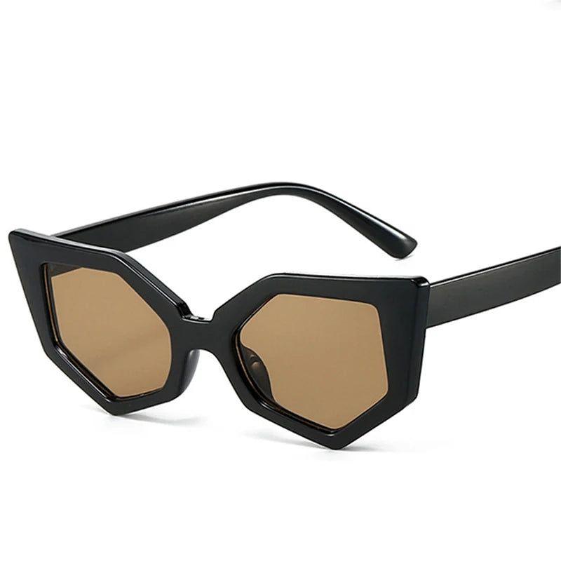 Fashionable Retro Cat Eye Sunglasses with Irregular Polygon Design and UV400 Protection - Lucid Fantasy 