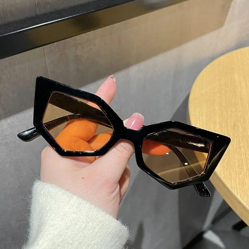 Fashionable Retro Cat Eye Sunglasses with Irregular Polygon Design and UV400 Protection - Lucid Fantasy 