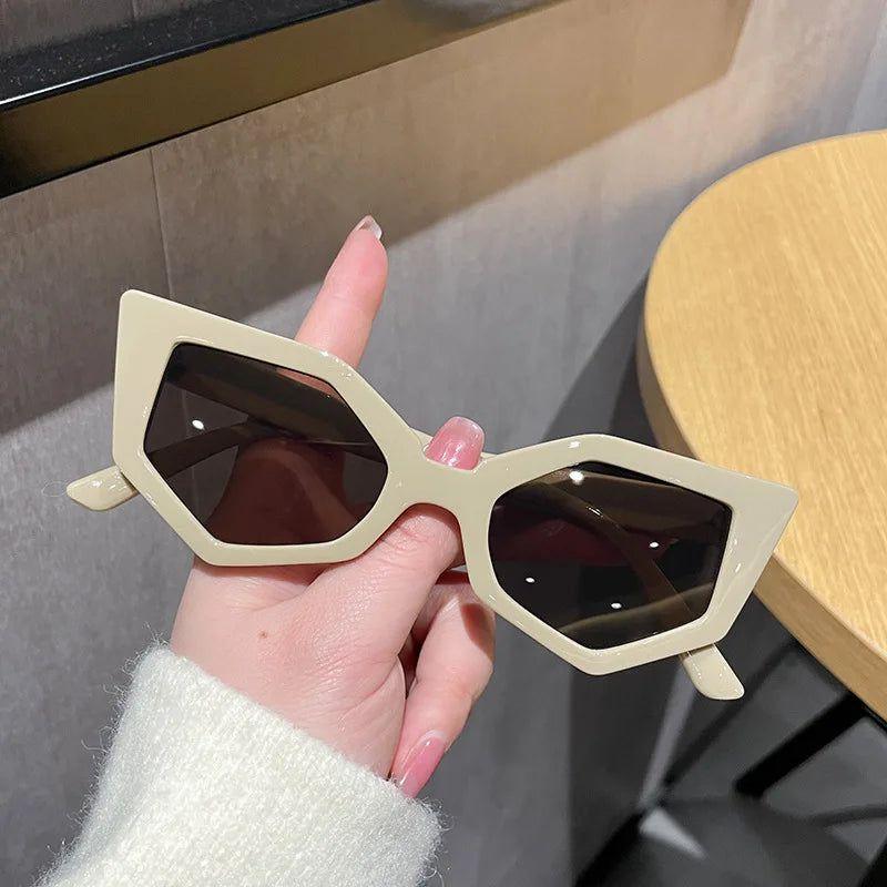 Fashionable Retro Cat Eye Sunglasses with Irregular Polygon Design and UV400 Protection - Lucid Fantasy 