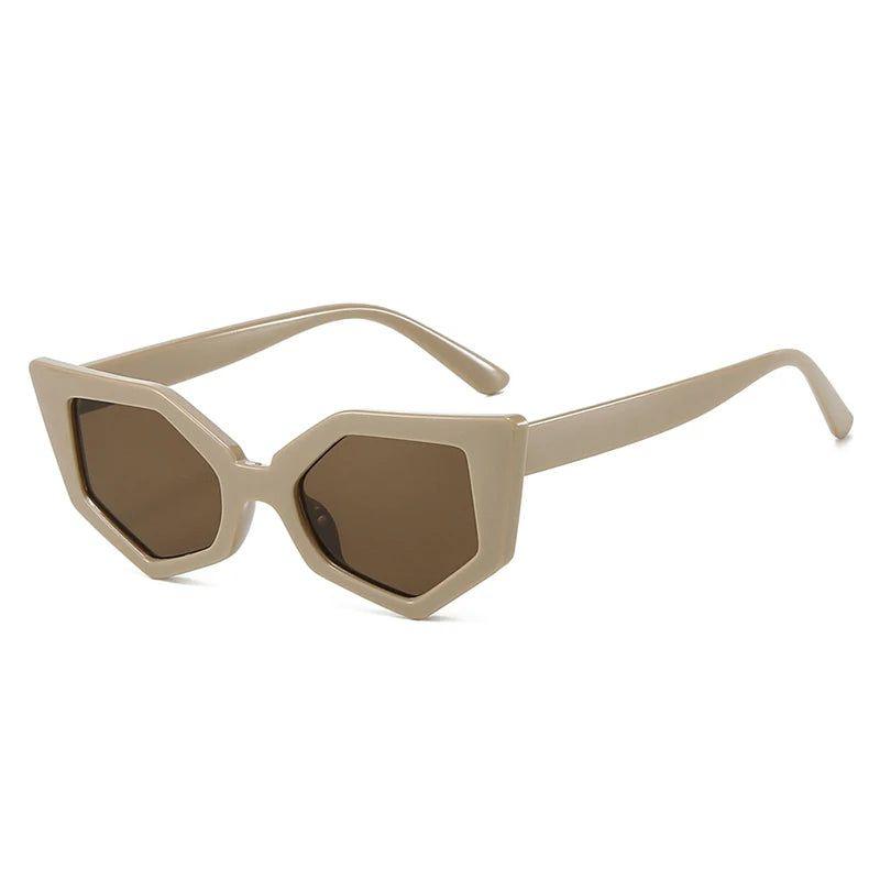 Fashionable Retro Cat Eye Sunglasses with Irregular Polygon Design and UV400 Protection - Lucid Fantasy 