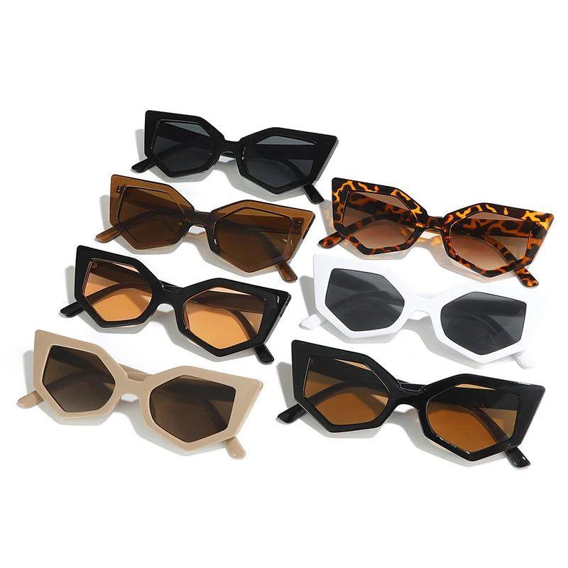 Fashionable Retro Cat Eye Sunglasses with Irregular Polygon Design and UV400 Protection - Lucid Fantasy 