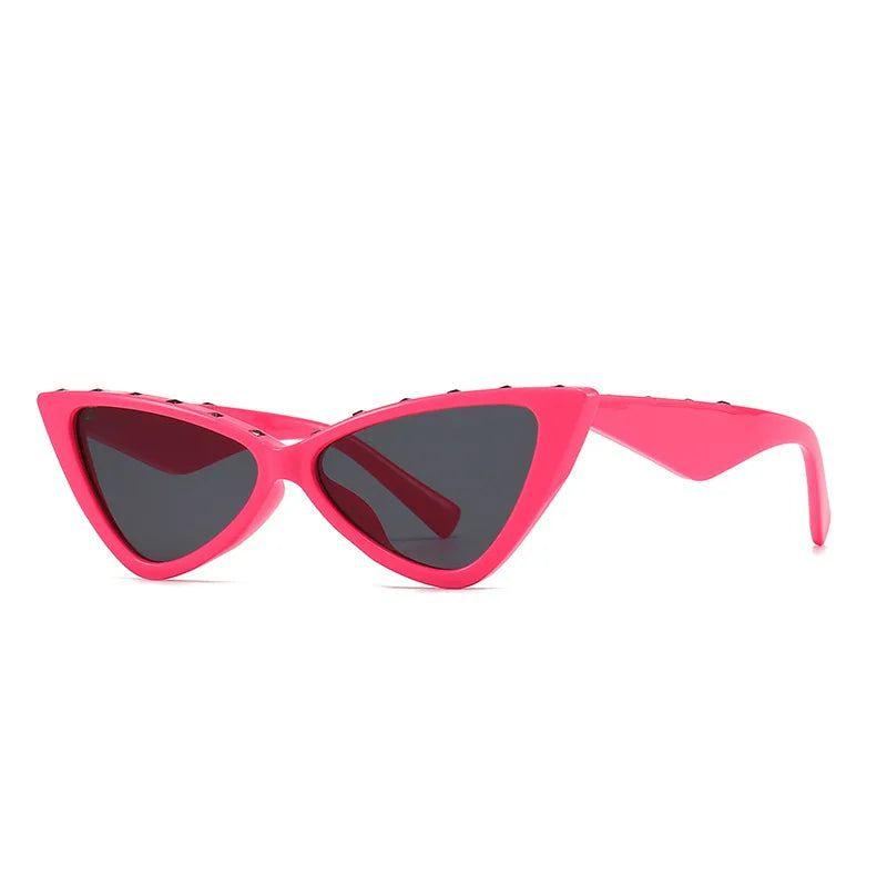 Fashionable Retro Cat Eye Sunglasses with Rivet Stripes and UV400 Protection - Lucid Fantasy 