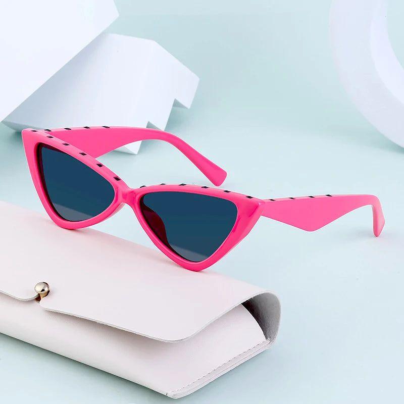 Fashionable Retro Cat Eye Sunglasses with Rivet Stripes and UV400 Protection - Lucid Fantasy 