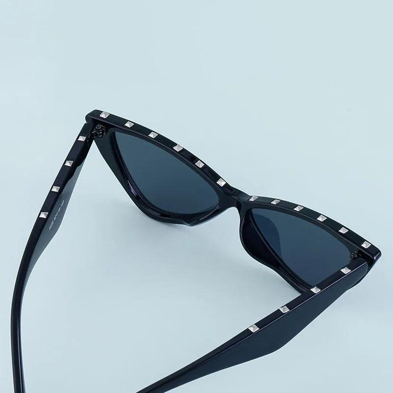 Fashionable Retro Cat Eye Sunglasses with Rivet Stripes and UV400 Protection - Lucid Fantasy 