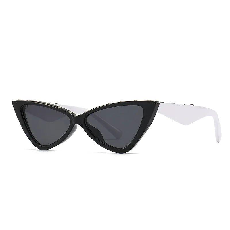 Fashionable Retro Cat Eye Sunglasses with Rivet Stripes and UV400 Protection - Lucid Fantasy 