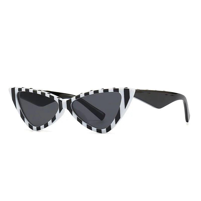 Fashionable Retro Cat Eye Sunglasses with Rivet Stripes and UV400 Protection - Lucid Fantasy 