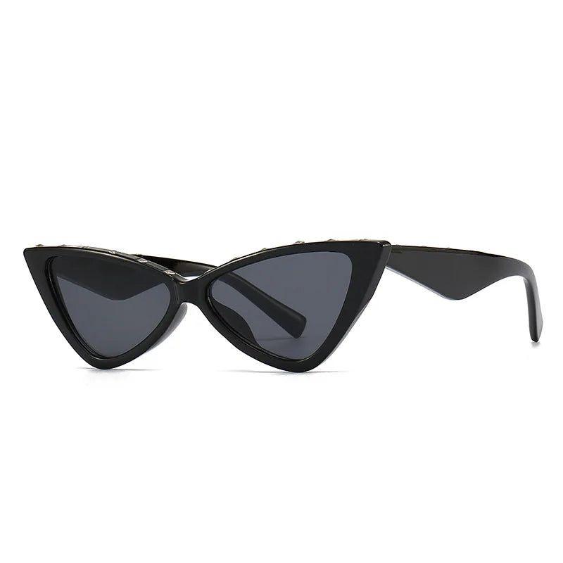 Fashionable Retro Cat Eye Sunglasses with Rivet Stripes and UV400 Protection - Lucid Fantasy 