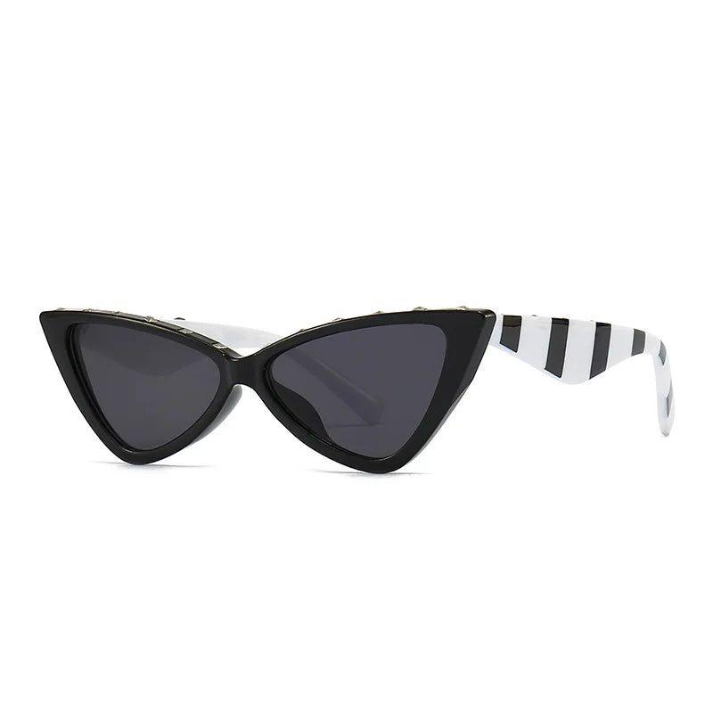 Fashionable Retro Cat Eye Sunglasses with Rivet Stripes and UV400 Protection - Lucid Fantasy 