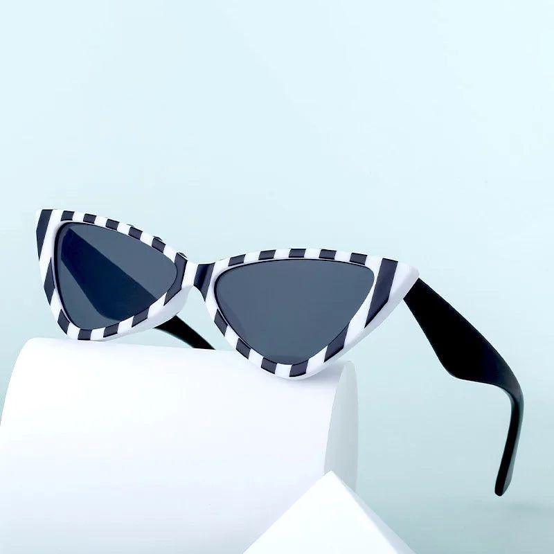 Fashionable Retro Cat Eye Sunglasses with Rivet Stripes and UV400 Protection - Lucid Fantasy 