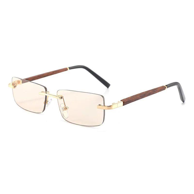 Fashionable Retro Rectangle Sunglasses with Wooden Finish and Gradient Lenses UV400 Protection - Lucid Fantasy 