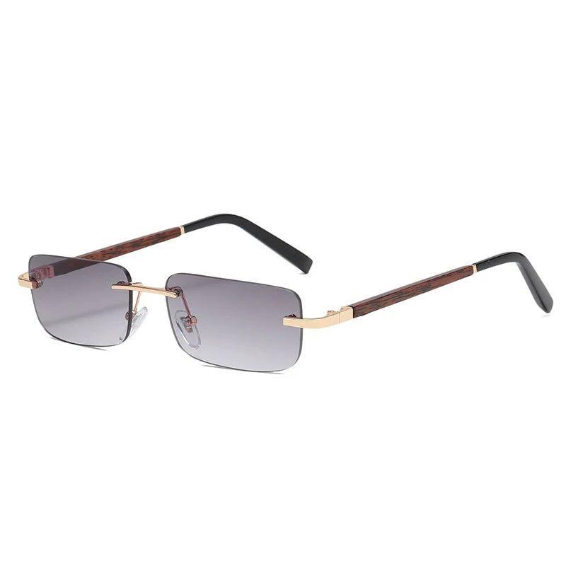 Fashionable Retro Rectangle Sunglasses with Wooden Finish and Gradient Lenses UV400 Protection - Lucid Fantasy 