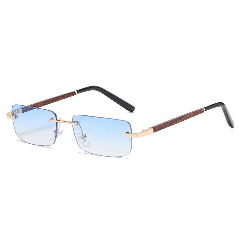 Fashionable Retro Rectangle Sunglasses with Wooden Finish and Gradient Lenses UV400 Protection - Lucid Fantasy 