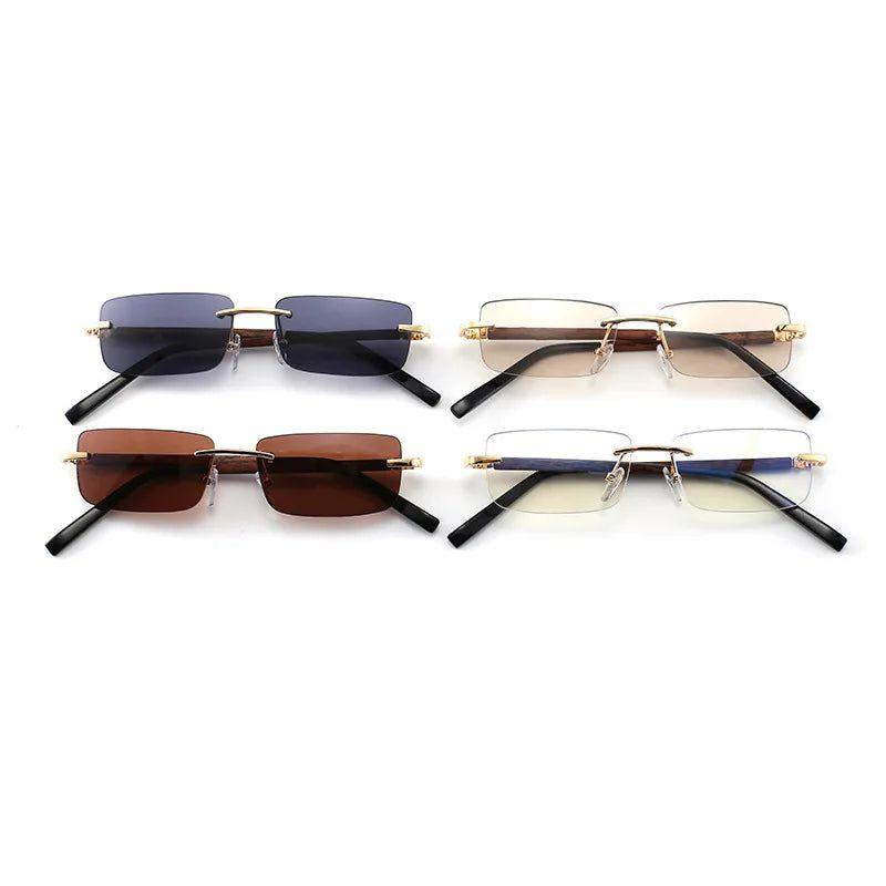 Fashionable Retro Rectangle Sunglasses with Wooden Finish and Gradient Lenses UV400 Protection - Lucid Fantasy 