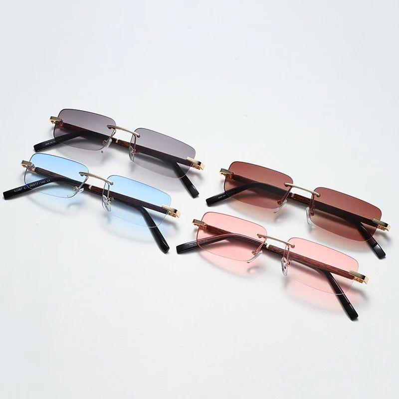 Fashionable Retro Rectangle Sunglasses with Wooden Finish and Gradient Lenses UV400 Protection - Lucid Fantasy 