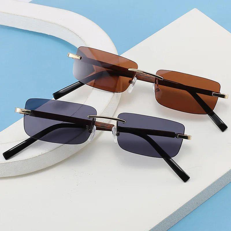 Fashionable Retro Rectangle Sunglasses with Wooden Finish and Gradient Lenses UV400 Protection - Lucid Fantasy 