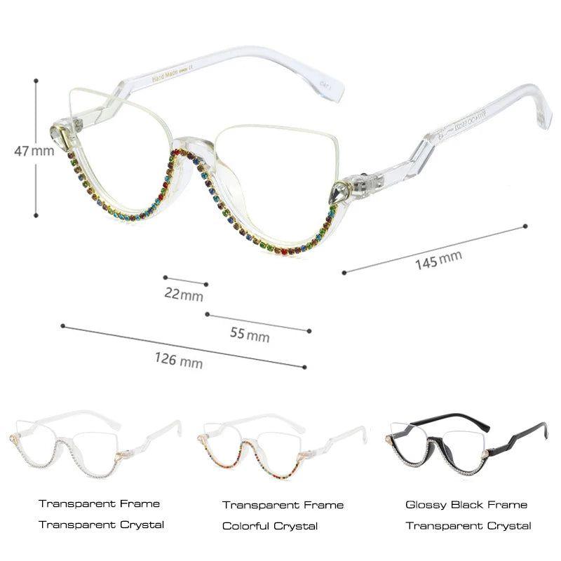 Fashionable Semi-Rimless Cat Eye Glasses with Blue Light Filter Technology - Lucid Fantasy 