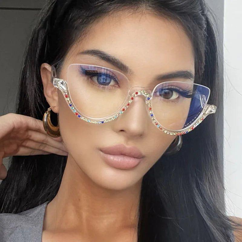 Fashionable Semi-Rimless Cat Eye Glasses with Blue Light Filter Technology - Lucid Fantasy 