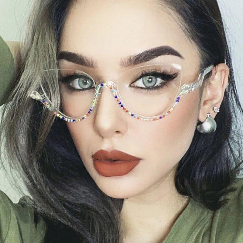 Fashionable Semi-Rimless Cat Eye Glasses with Blue Light Filter Technology - Lucid Fantasy 