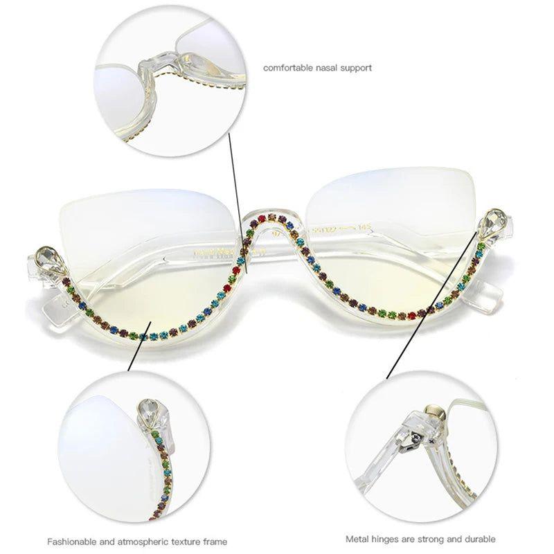 Fashionable Semi-Rimless Cat Eye Glasses with Blue Light Filter Technology - Lucid Fantasy 