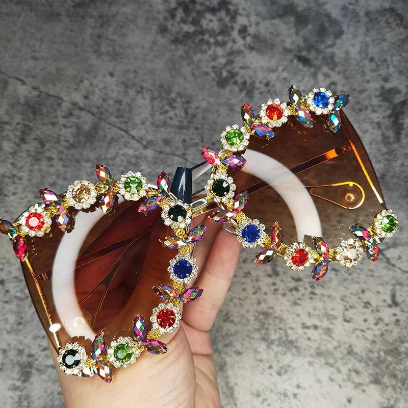 Floral Gem Rhinestone Oversized Crystal Sunglasses – Luxury Bling Shades - Lucid Fantasy 