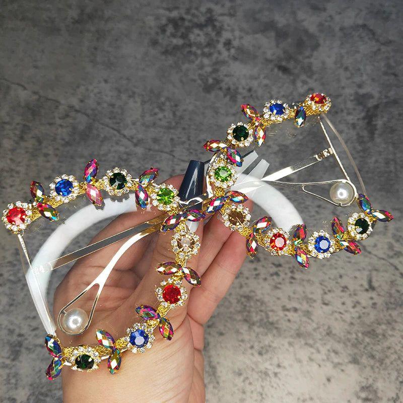 Floral Gem Rhinestone Oversized Crystal Sunglasses – Luxury Bling Shades - Lucid Fantasy 