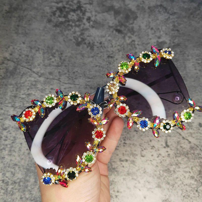 Floral Gem Rhinestone Oversized Crystal Sunglasses – Luxury Bling Shades - Lucid Fantasy 