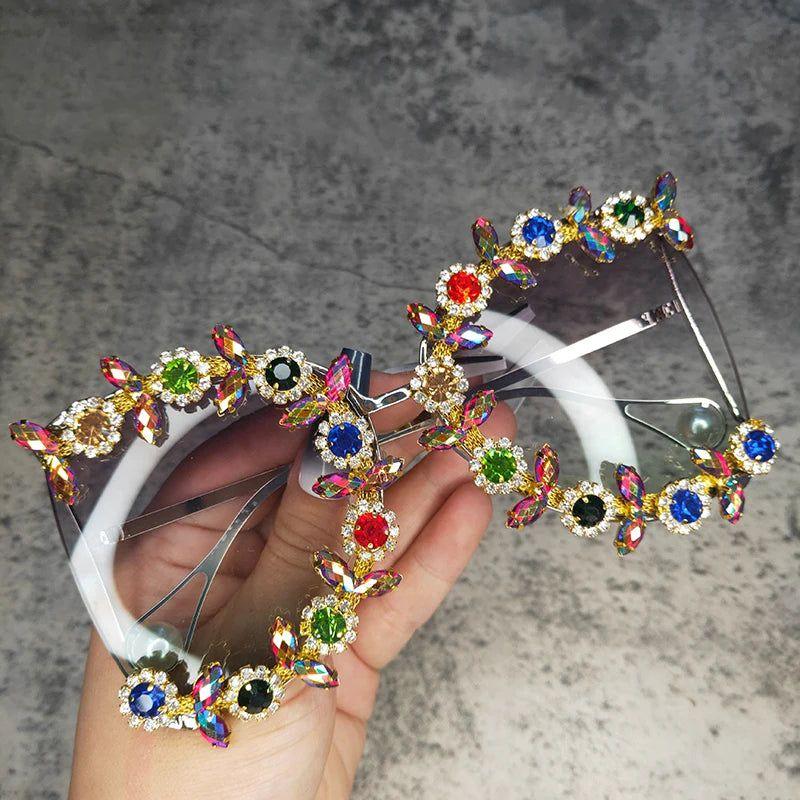 Floral Gem Rhinestone Oversized Crystal Sunglasses – Luxury Bling Shades - Lucid Fantasy 