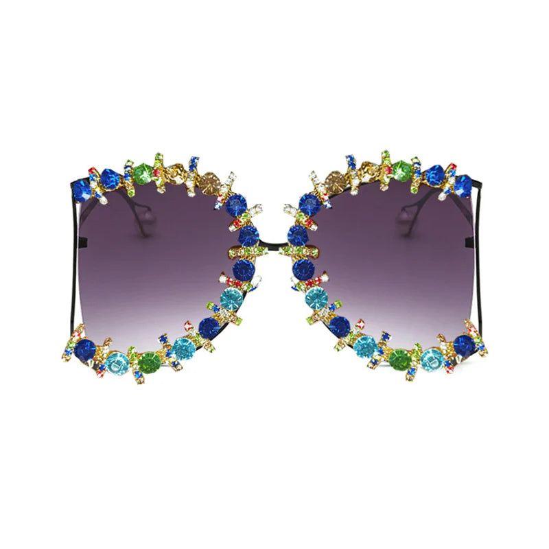 Flower Crystal Oversized UV400 Hip Hop Steampunk Sunglasses - Lucid Fantasy 