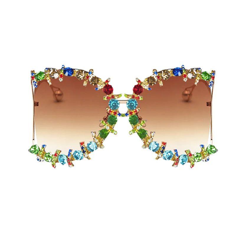 Flower Crystal Oversized UV400 Hip Hop Steampunk Sunglasses - Lucid Fantasy 