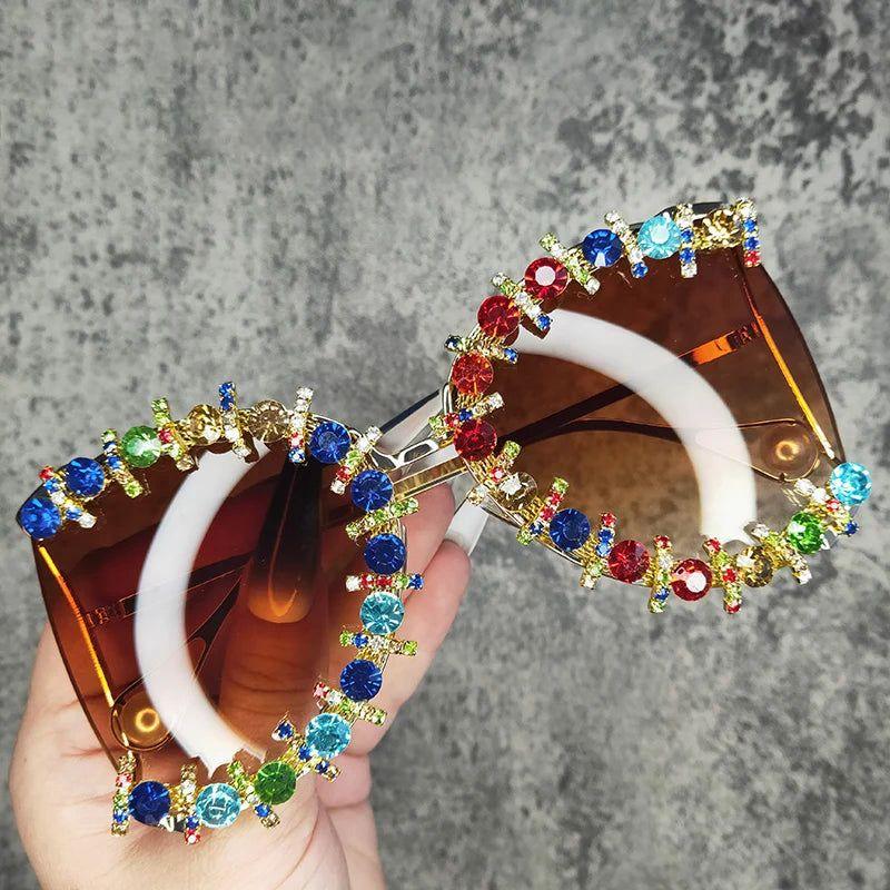 Flower Crystal Oversized UV400 Hip Hop Steampunk Sunglasses - Lucid Fantasy 