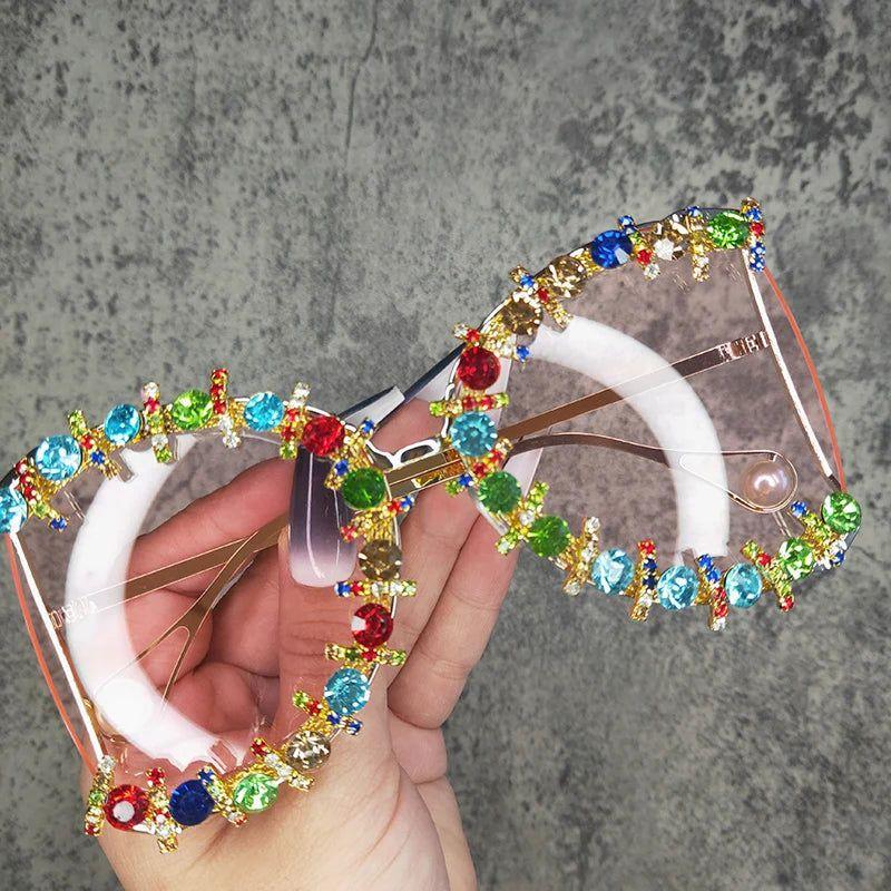 Flower Crystal Oversized UV400 Hip Hop Steampunk Sunglasses - Lucid Fantasy 