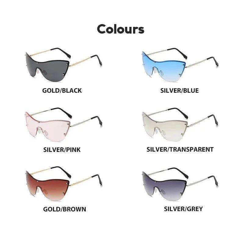 Futuristic Oversized Rimless Cat Eye Sunglasses for Striking Fashion Statements - Lucid Fantasy 