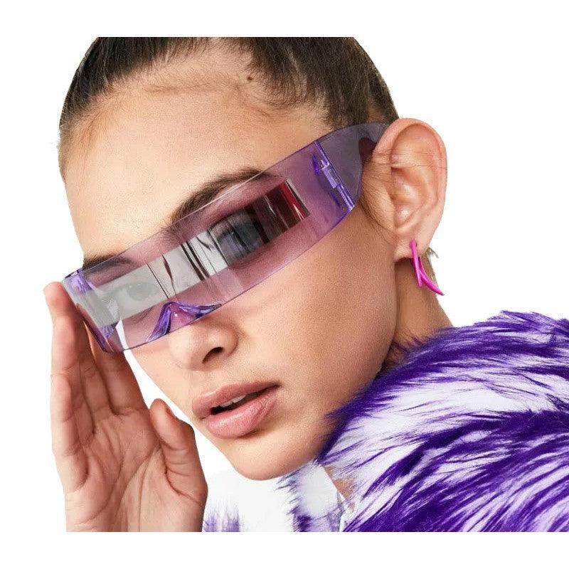 Futuristic Rimless Oversized Designer Sunglasses – Y2K Cyberpunk Style with Mirrored Lenses - Lucid Fantasy 