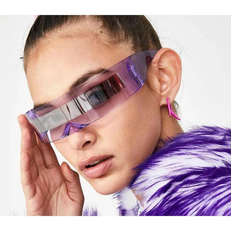 Futuristic Rimless Oversized Designer Sunglasses – Y2K Cyberpunk Style with Mirrored Lenses - Lucid Fantasy 