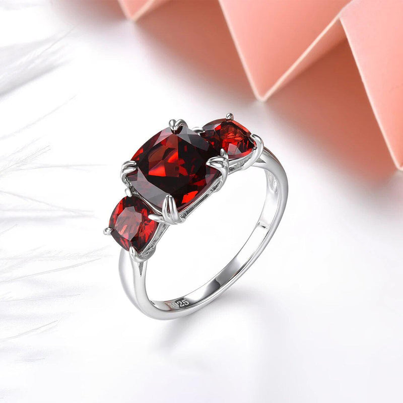 Genuine 4.5 Carat Natural Red Garnet Ring in Sterling Silver - Classic Fine Jewelry - Lucid Fantasy 