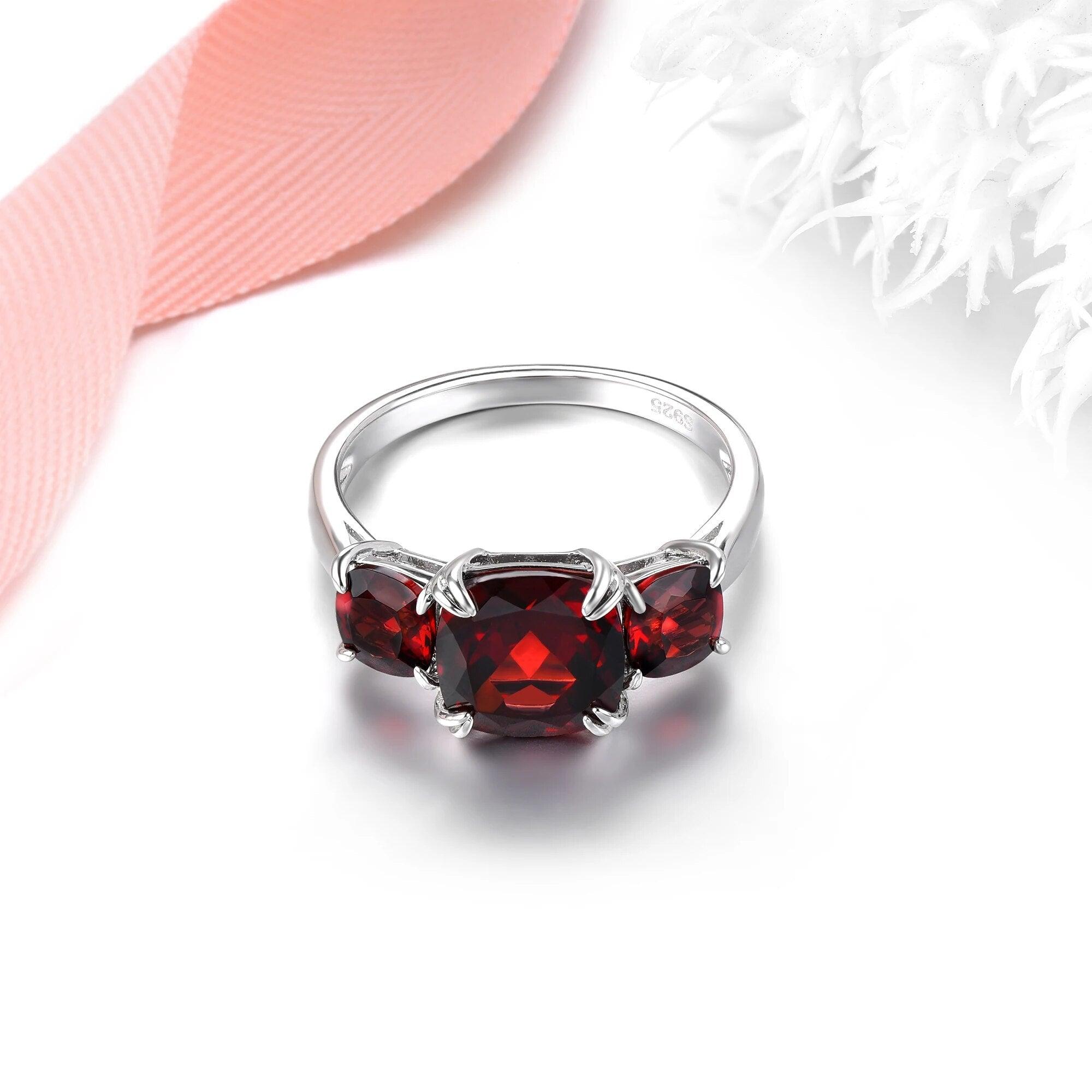 Genuine 4.5 Carat Natural Red Garnet Ring in Sterling Silver - Classic Fine Jewelry - Lucid Fantasy 