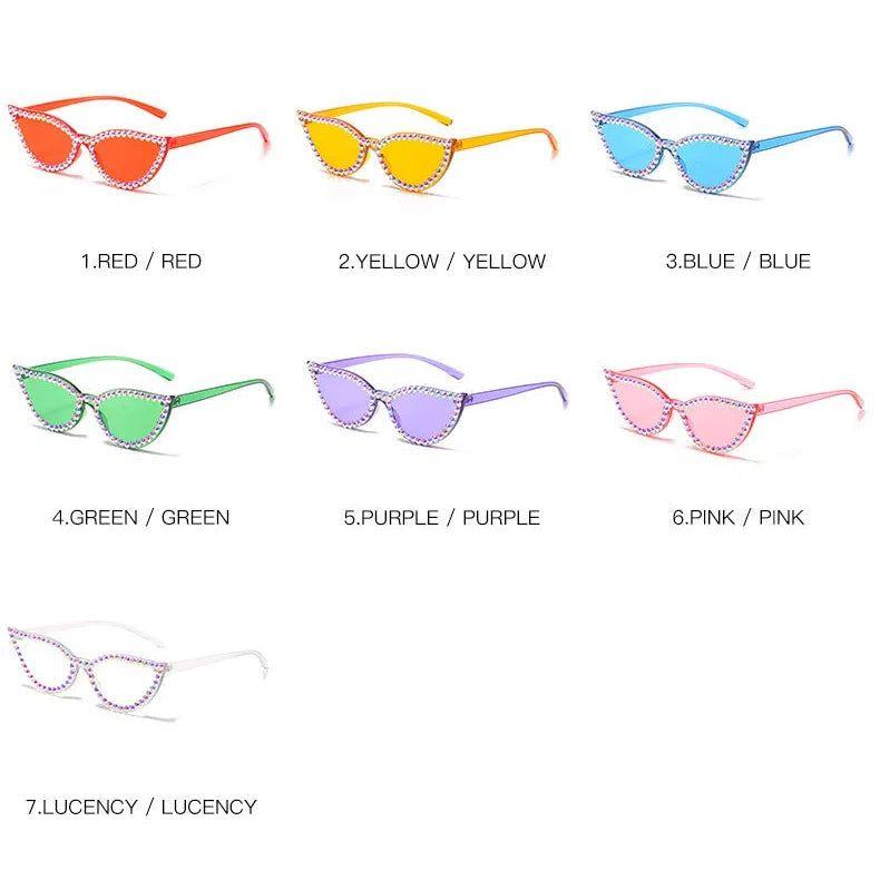 Glamorous Cat Eye Diamond-Accented Rimless Sunglasses with UV400 Protection - Lucid Fantasy 