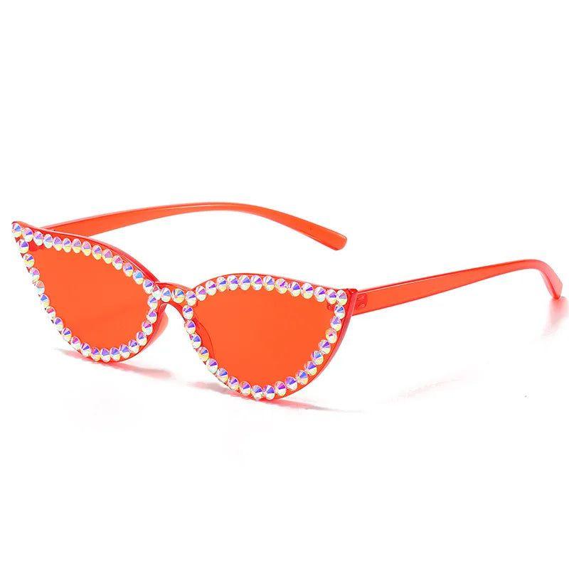 Glamorous Cat Eye Diamond-Accented Rimless Sunglasses with UV400 Protection - Lucid Fantasy 